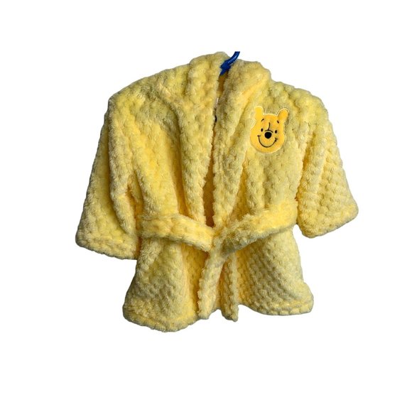 Disney Baby Winnie the Pooh Yellow Bath Robe Size 0 12 months Soft With Tie Hood - Picture 1 of 3